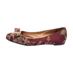 Salvatore Ferragamo Burgundy Lurex Fabric Ballet Flats Size 37.5