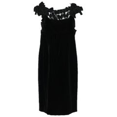 Yves Saint Laurent Black Velvet Bow Applique Midi Dress M