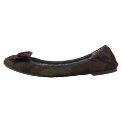 Prada Olive Green Calf Hair Scrunch Bow Ballet Flats Size 39