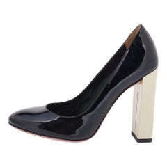 Fendi Black Patent Leather Block Heel Pumps Size 36
