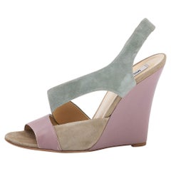 Sandales compensées Moschino en daim et cuir multicolore, taille 40