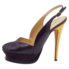 Yves Saint Laurent Purple Leather Peep Toe Platform Slingback Sandals Size 38