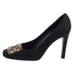Louis Vuitton Black Satin Crystal Embellished Square Toe Pumps Size 39.5