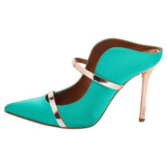 Malone Souliers Green/Gold Satin & Leather Maureen Pointed Toe Mules Size 37