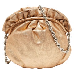 Elie Tahari Metallic Gold Leather Pleated Frame Crossbody Bag