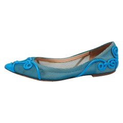 Valentino Navy Blue Mesh And Leather Ballet Flats Size 38