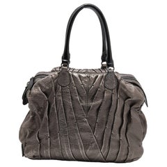 Valentino Shopper Tote Maison in pelle grigia metallizzata con pinces