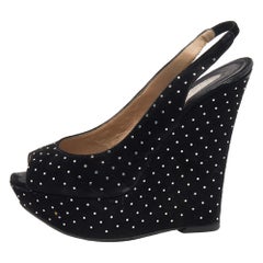 Le Silla Suede Crystal Embellished Wedge Platform Slingback Sandals Size 38