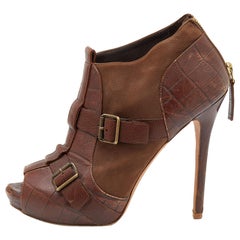 Alexander McQueen Brown Leather Buckle Ankle Length Boots Size 39