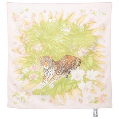 Salvatore Ferragamo Pink Tiger Printed Cotton Square Scarf