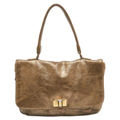 Lanvin Borsa con manico superiore in pelle scamosciata screpolata color oro
