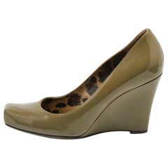 Dolce & Gabbana Olive Green Patent Leather Wedge Pumps Size 38