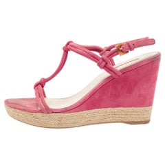 Prada Fuschia Pink Suede Espadrille Wedge Sandals Size 40
