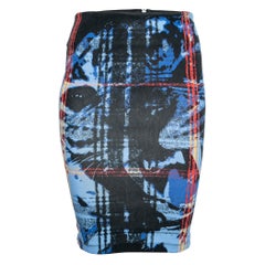 Jupe fourreau McQ by Alexander McQueen imprimée noire et bleue S