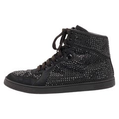 Gucci Black Satin Crystal Embellished Coda High Top Sneakers Size 39