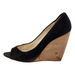 Miu Miu Black Suede Peep Toe Wedge Pumps Size 39
