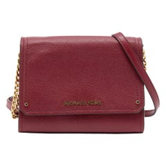 Michael Kors Burgundy Leather Jet Set Flap Crossbody Bag