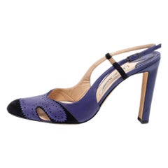 Manolo Blahnik Blue Leather & Suede Barrie Spectator Slingback Sandals Size 40