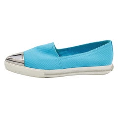 Miu Miu Blue Canvas Metal Cap Toe Slip On Sneakers Size 37.5