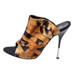 Giuseppe Zanotti Brown/Black Satin Slide Mule Sandals Size 38.5