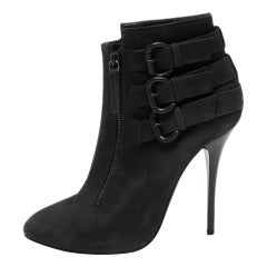 Giuseppe Zanotti Black Nubuck Buckle Ankle Boots Size 38.5