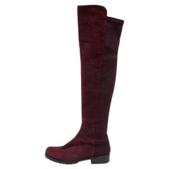 Stuart Weitzman Burgundy Suede Knee Length Boots Size 34.5