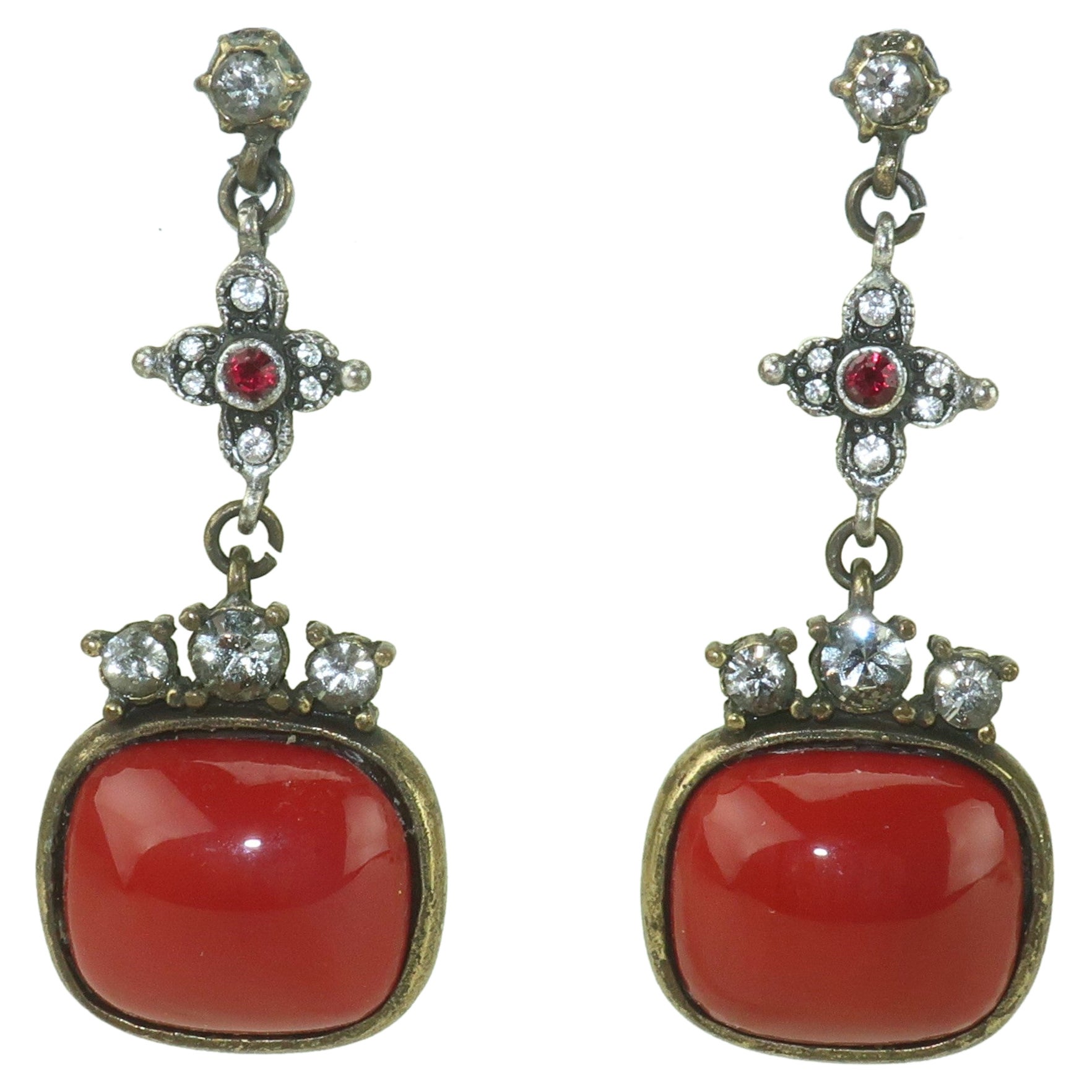GERARD YOSCA Drop Dangle Stone & Rhinestone Earrings, 1990's