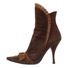 Casadei Brown Suede Bow Detail Ankle Length Boots Size 37