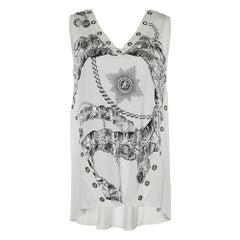 Roberto Cavalli White Printed Jersey Eyelet Top S