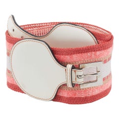 Missoni Pink Striped Stretch Knit & Leather Elasticized Waist Belt S