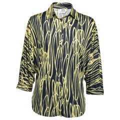 Moschino Cheap & Chic Navy Blue & Yellow Printed Jersey Dolman Sleeve Shirt S
