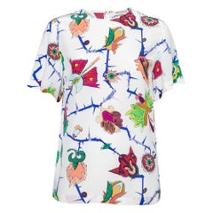 Emilio Pucci White Printed Silk Round Neck Short Sleeve Top S
