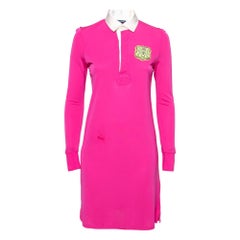 Ralph Lauren Pink Jersey Embroidered Long Sleeve Dress S
