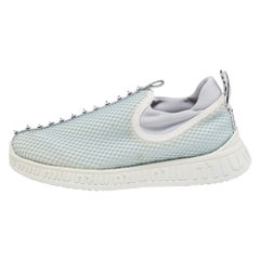 Miu Miu Sea Green Mesh & Neoprene Crystal Embellished Slip-On Sneakers Size 37
