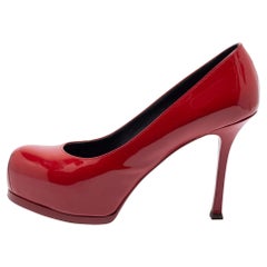Saint Laurent Red Patent Leather Tribtoo Platform Pumps Size 37.5