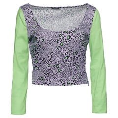 Versace Lila Leopard Print Strick-Crop Top L
