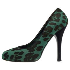 Dolce & Gabbana Green/Black Leopard Print Calf Hair Platform Pumps Size 37
