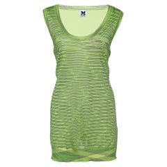 M Missoni Neon Green Striped Knit & Silk Tank Top L