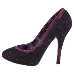 Dolce & Gabbana Purple/Black Lace And Satin Platform Pumps Size 39
