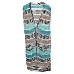 Missoni Sport Mehrfarbig gestreifte ärmellose Strickjacke ohne Knopfleiste mit Knopfleiste L