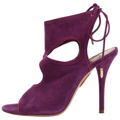 Aquazzura Purple Cut Out Suede Sexy Thing Tie Up Sandals Size 37