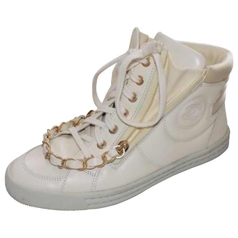 Chanel 37.5 High Top Sneakers shoes with Chain winter white at 1stDibs ...