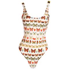 Gianni Versace Vintage Baroque and Butterfly Print Backless Swimsuit 