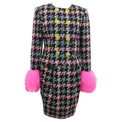 Ensemble tailleur et jupe double boutonnage en laine tweed pied-de-poule de Christian Lacroix