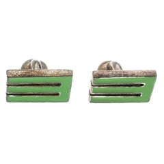 Etro E Green Enamel Silver Tone Cufflinks