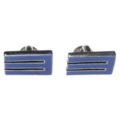 Etro E Blue Enamel Silver Tone Cufflinks