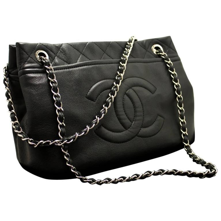 CHANEL Caviar Chain Shoulder Bag Crossbody Black Silver Quilted at 1stdibs