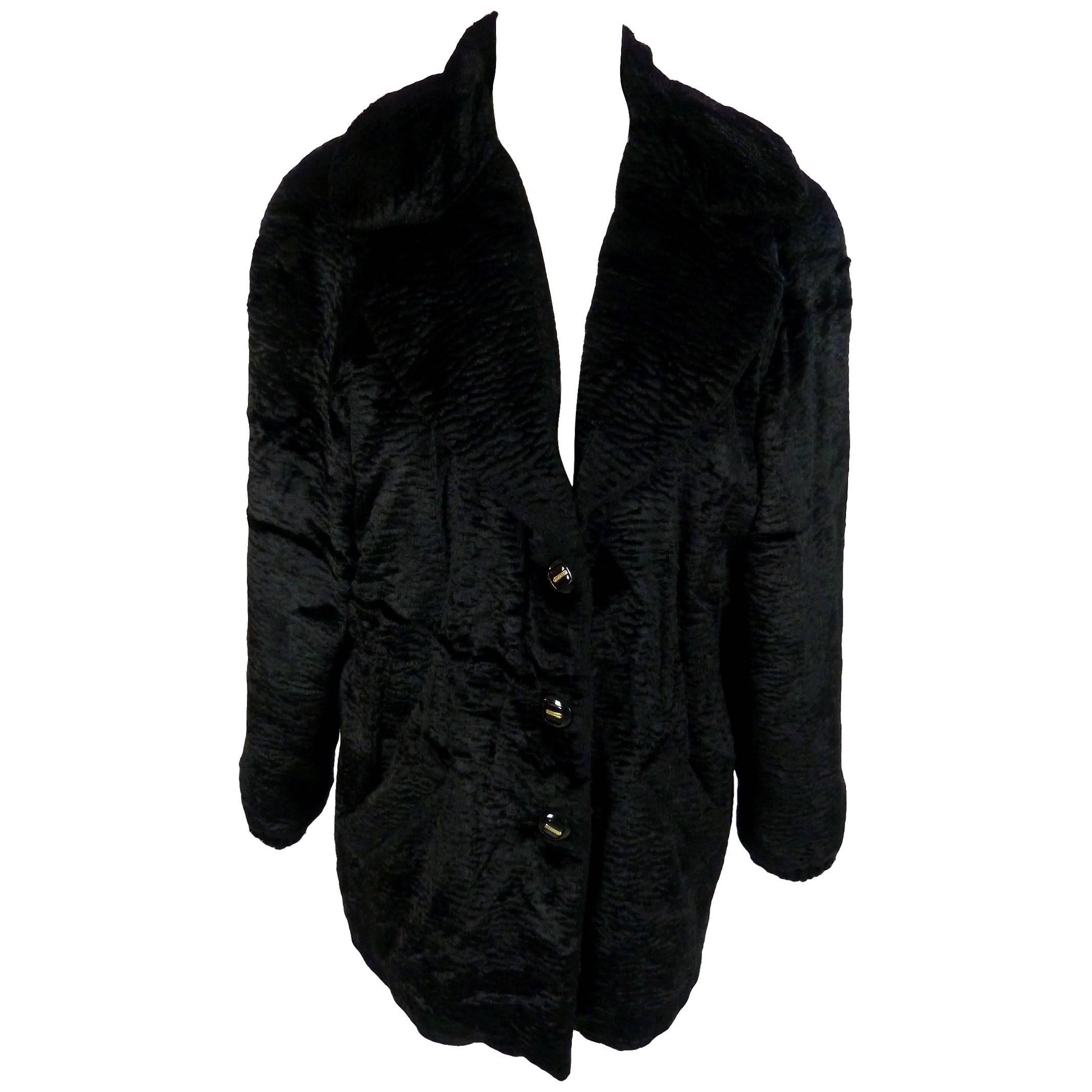 RoccoBarocco fur synthetic poncho batwing coat women's black size 32 US bolero For Sale