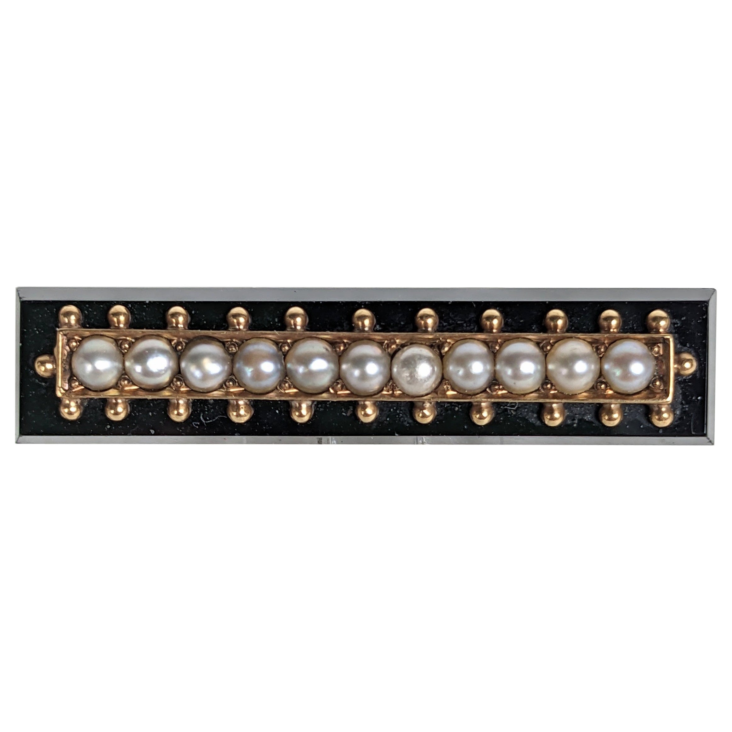 Victorian Onyx and Half Pearl Brooch