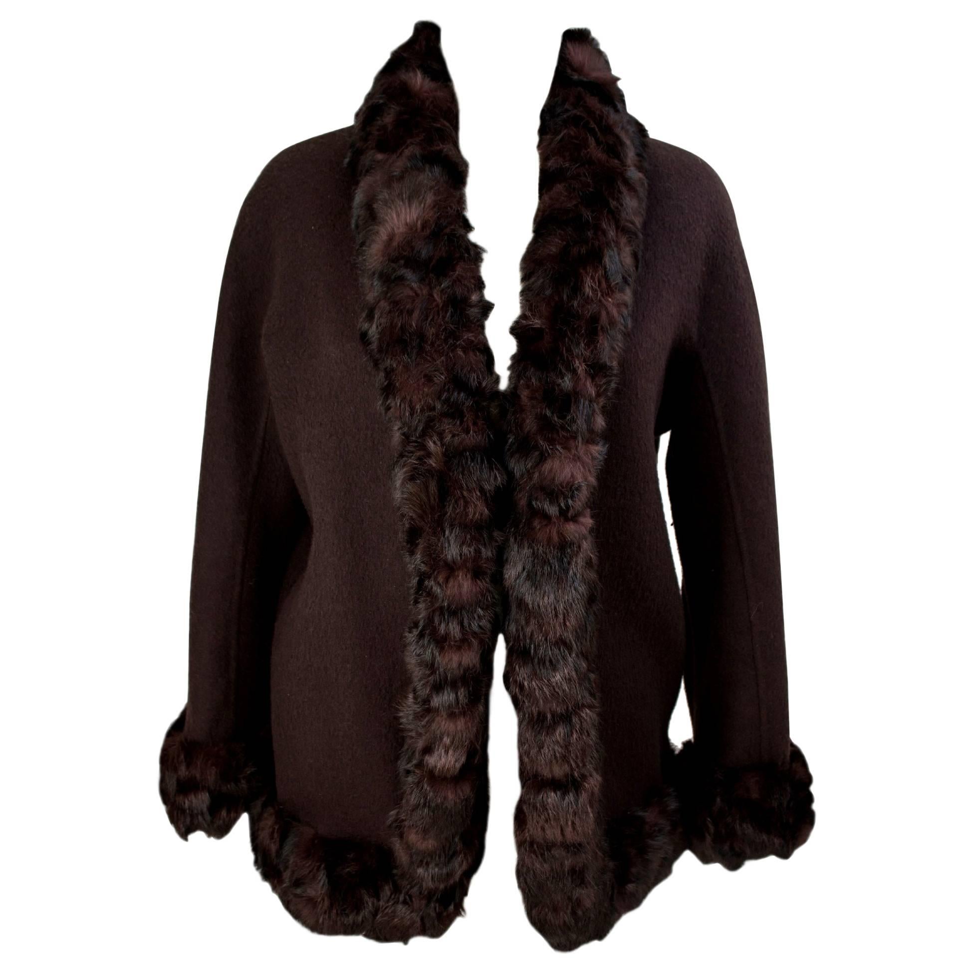 Mondrian 1980s cardigan jacket lapin insert angora wool brown women's size 42 For Sale